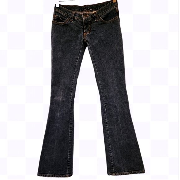 FRANKIE B 1990S VINTAGE DARK DENIM WIDE LEG LOW WAISTED HIP HUGER JEANS.SIZE XS/ - Picture 1 of 13